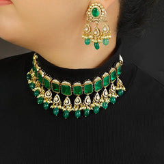 Chavvi Polki Choker Set (Emerald green)