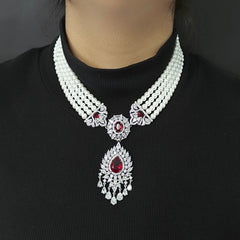 Revah Pendent Set (pearl, Ruby Red)