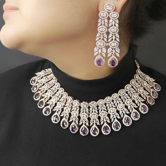 Hezal Purple Necklace set (Rose)