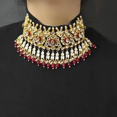 Deepika Maroon Paachi Kundan Set