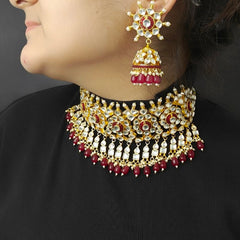 Deepika Maroon Paachi Kundan Set