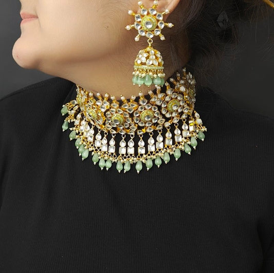 Deepika Mint Green Kundan Set