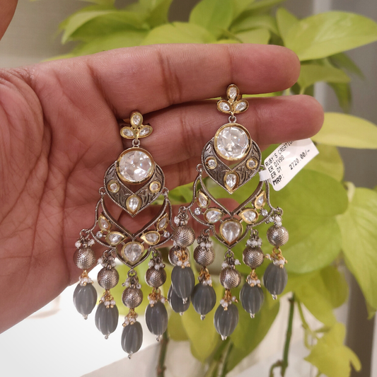 Nimrat Grey Polki Earrings