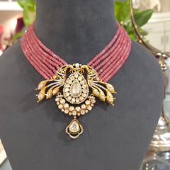 The two peacocks Mossanite Polki pendent set