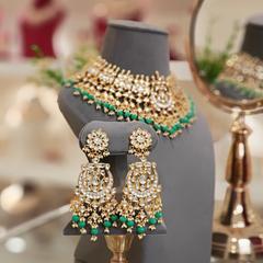 Araavat Paachi Kundan Set mint green