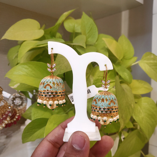 Sasha Green CZ and Mint Enameled Jhumka