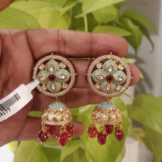 Limbani Mint Enameled Jhumka