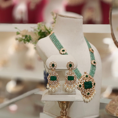 Aarushi Long Necklace Set Mint Green