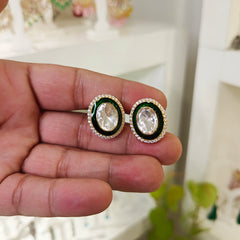 Arushi Moissanite Silver Studs (Golden, Green)