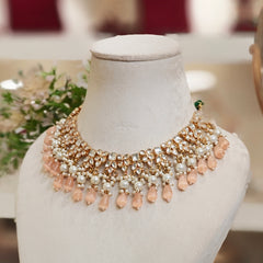Anika Peach Kundan Set