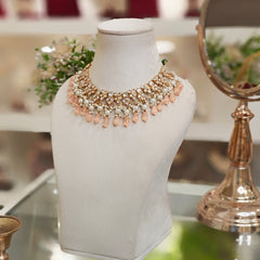 Anika Peach Kundan Set