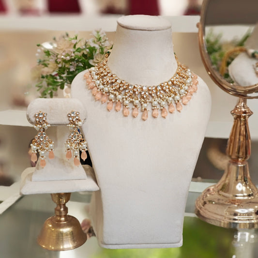 Anika Peach Kundan Set