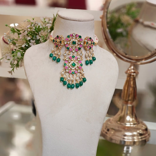 Ruhi Paachi Kundan Set (Green, Pink)