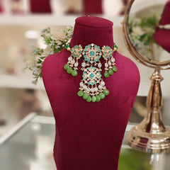 Ruhi Paachi Kundan Set (Parrot green)