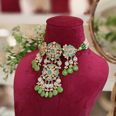 Ruhi Paachi Kundan Set (Parrot green)