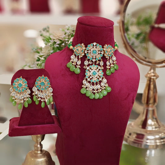 Ruhi Paachi Kundan Set (Parrot green)
