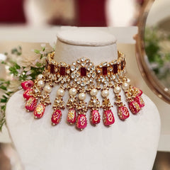 Hashneen Paachi Kundan Choker set (Ruby Red)