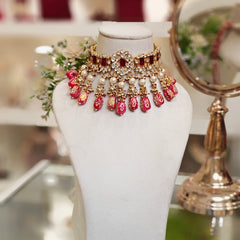Hashneen Paachi Kundan Choker set (Ruby Red)