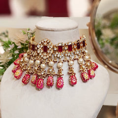 Hashneen Paachi Kundan Choker set (Ruby Red)
