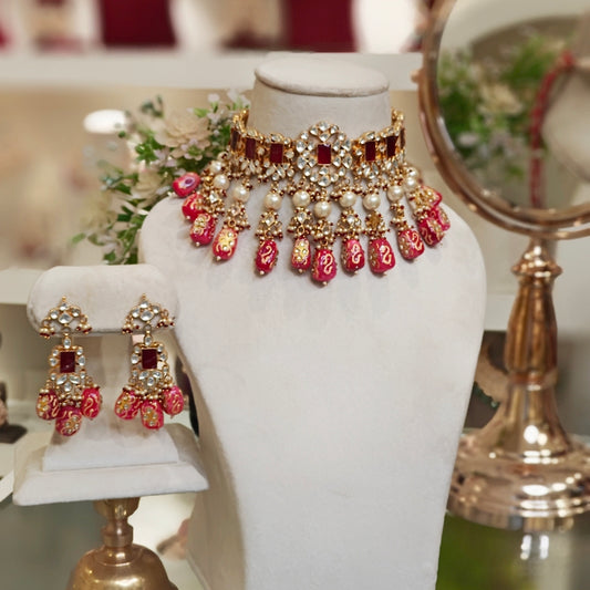Hashneen Paachi Kundan Choker set (Ruby Red)