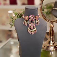 Ruhi Pink Paachi Kundan Set