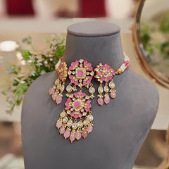 Ruhi Pink Paachi Kundan Set