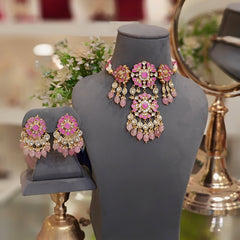 Ruhi Pink Paachi Kundan Set
