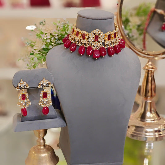 Hashneen Paachi Kundan Choker set (Ruby)