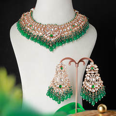 Riwayat Green Polki Neckline Set