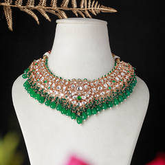 Riwayat Green Polki Neckline Set