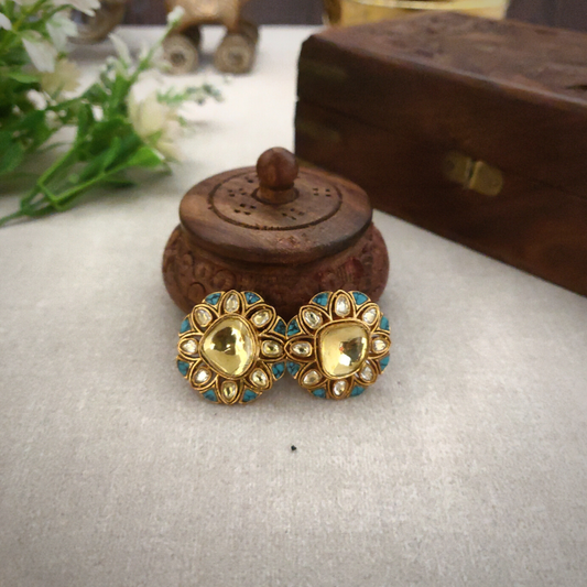 Jiya Turquoise Polki Studs
