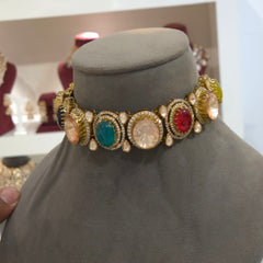 Ahayana navrattan moissanite polki choker