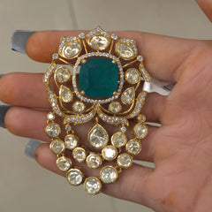 Meena moissanite polki brooch