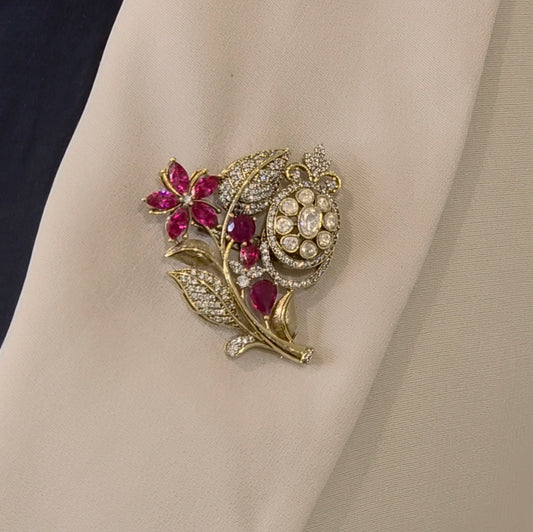 Lavender moissanite polki brooch