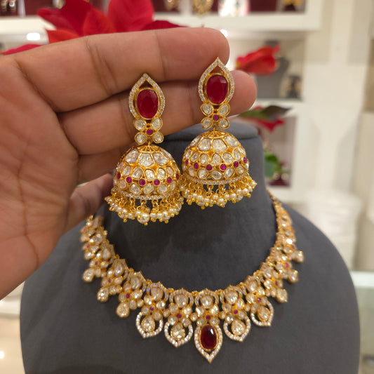 Megha moissanite polki necklace set
