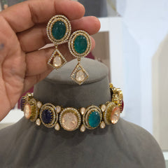 Ahayana navrattan moissanite polki choker