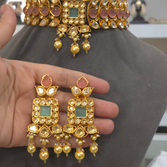 Trishla golden moissanite polki choker