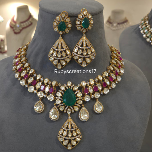 Myra moissanite polki necklace set