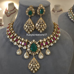 Myra moissanite polki necklace set