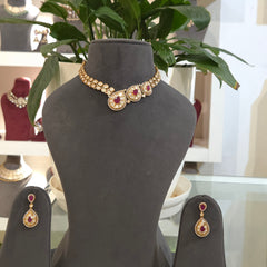 Rose polki necklace set