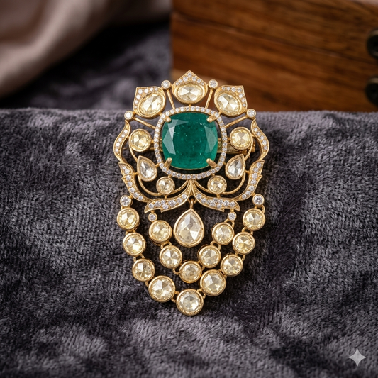 Meena moissanite polki brooch