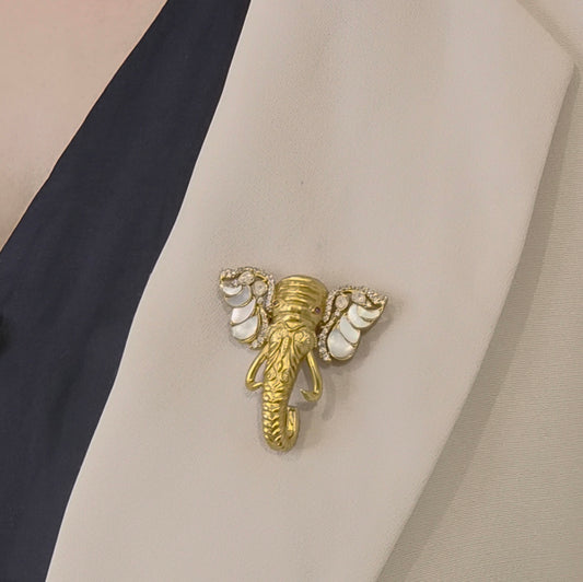 Elephant moissanite polki brooch
