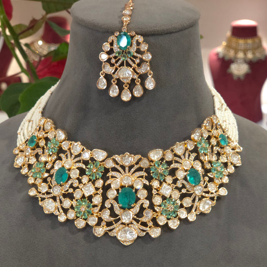 Sairah silver foil polki set