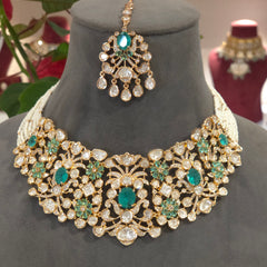 Sairah silver foil polki set