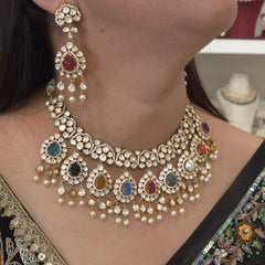 Indra handcrafted navrattana moissanite set