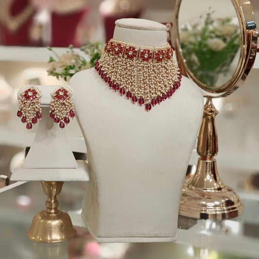 Noor Polki Choker Set (Marron, Wine)