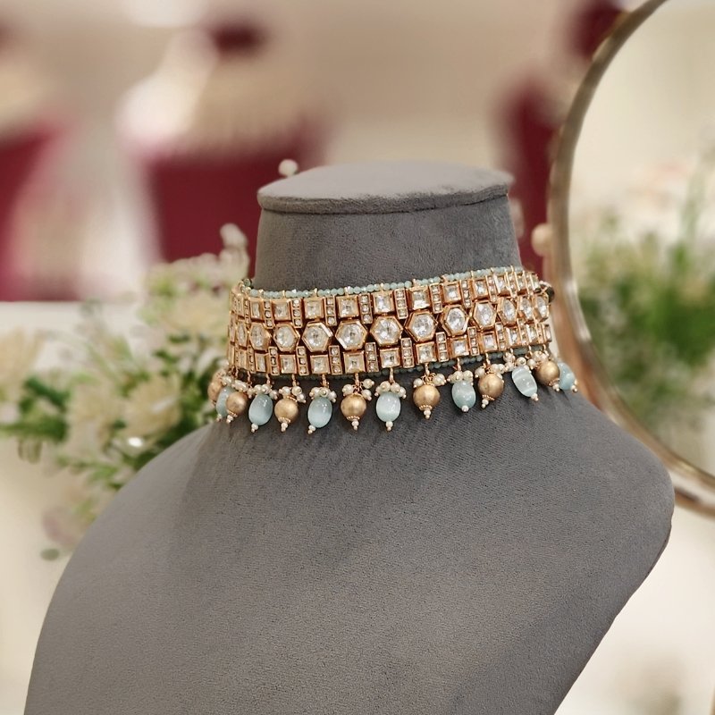 Chavvi Polki Choker Set (Sea Green)