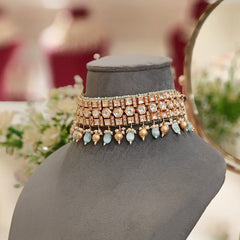 Chavvi Polki Choker Set (Sea Green)