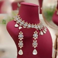Mallika Grey Polki Necklace Set