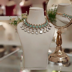 Mallika Mint green Polki Necklace Set